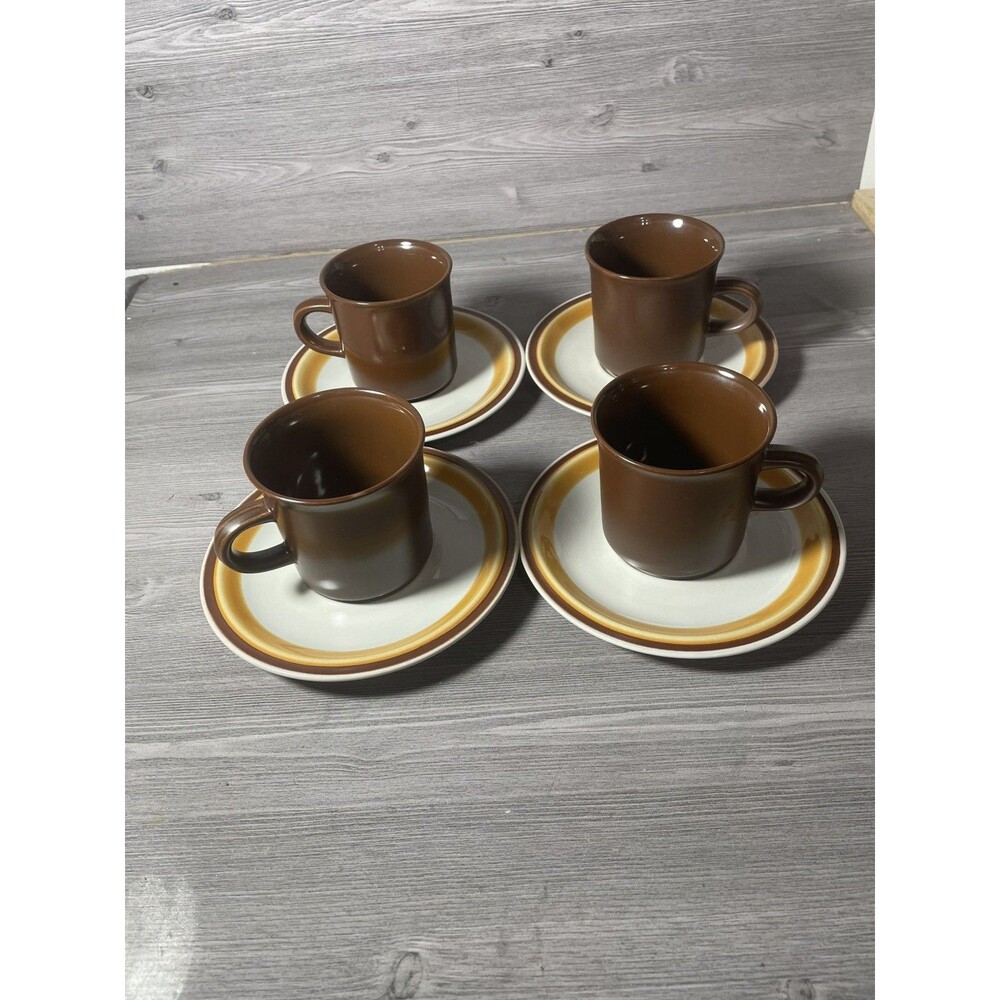 Set of 4 VTG Chadds Ford CF Stone Ware ALOHA Japan 6.5" Saucer Plates with Cups